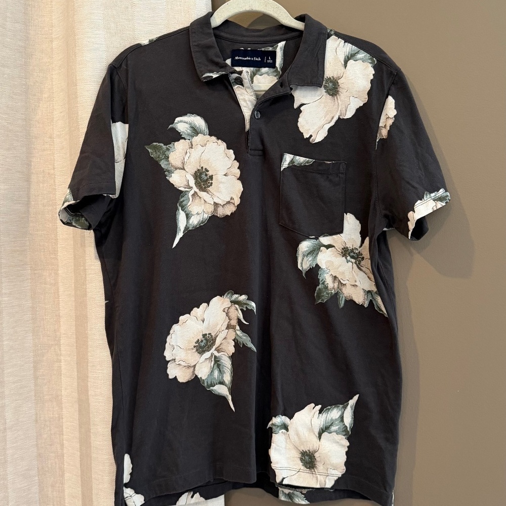 Abercrombie & Fitch Men's Cotton Floral Polo Beach Vacation, Size Large